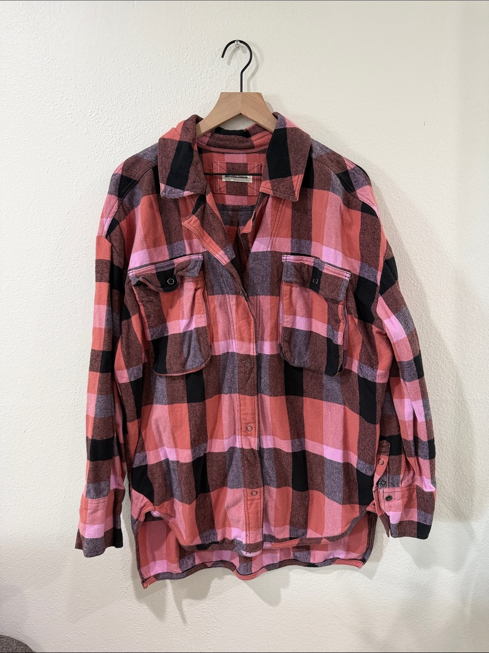 We the Free Pink & Black Plaid Flannel Shirt
